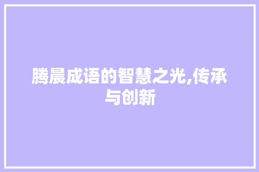 腾晨成语的智慧之光,传承与创新