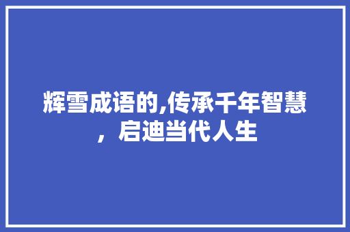 辉雪成语的,传承千年智慧，启迪当代人生