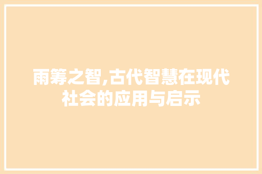 雨筹之智,古代智慧在现代社会的应用与启示