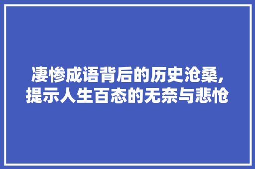 凄惨成语背后的历史沧桑,提示人生百态的无奈与悲怆