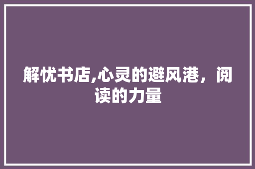解忧书店,心灵的避风港，阅读的力量