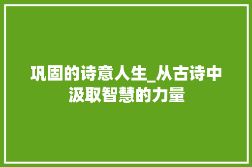 巩固的诗意人生_从古诗中汲取智慧的力量