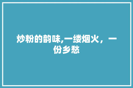 炒粉的韵味,一缕烟火，一份乡愁