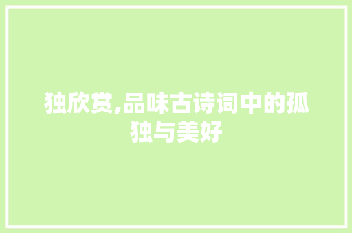 独欣赏,品味古诗词中的孤独与美好
