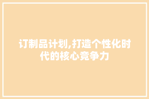 订制品计划,打造个性化时代的核心竞争力