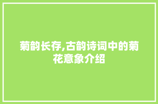 菊韵长存,古韵诗词中的菊花意象介绍