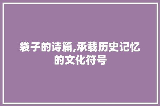 袋子的诗篇,承载历史记忆的文化符号