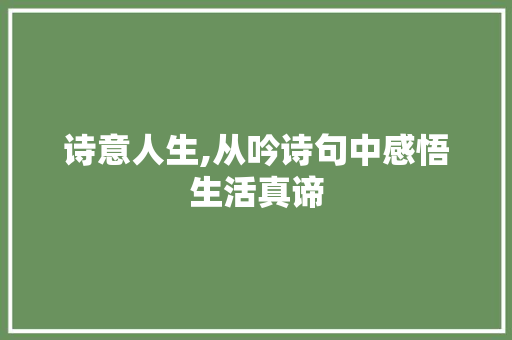 诗意人生,从吟诗句中感悟生活真谛