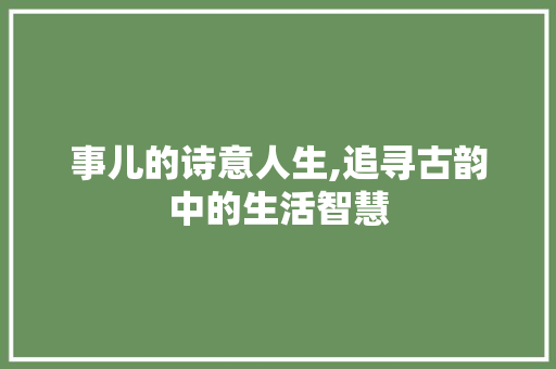 事儿的诗意人生,追寻古韵中的生活智慧