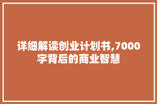 详细解读创业计划书,7000字背后的商业智慧