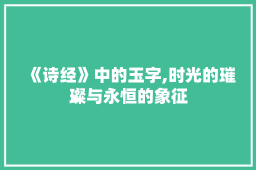 《诗经》中的玉字,时光的璀璨与永恒的象征
