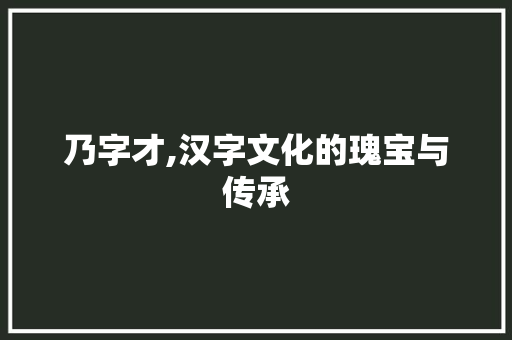 乃字才,汉字文化的瑰宝与传承