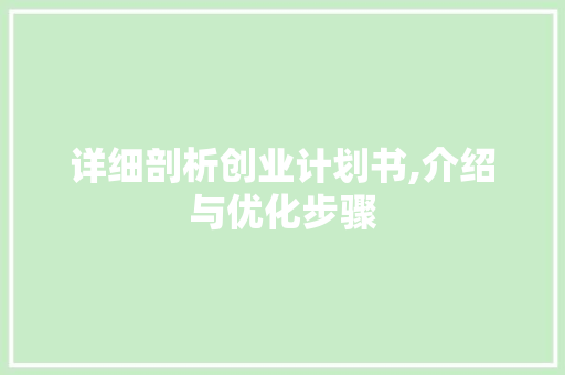 详细剖析创业计划书,介绍与优化步骤