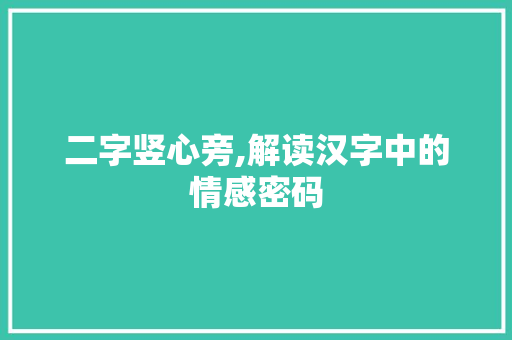 二字竖心旁,解读汉字中的情感密码