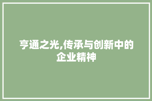 亨通之光,传承与创新中的企业精神