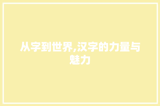 从字到世界,汉字的力量与魅力