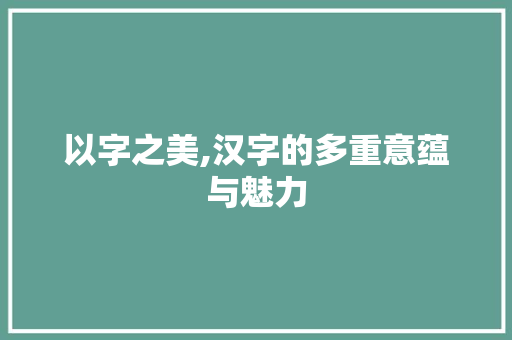 以字之美,汉字的多重意蕴与魅力