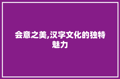 会意之美,汉字文化的独特魅力