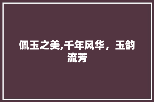 佩玉之美,千年风华，玉韵流芳