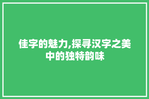 佳字的魅力,探寻汉字之美中的独特韵味