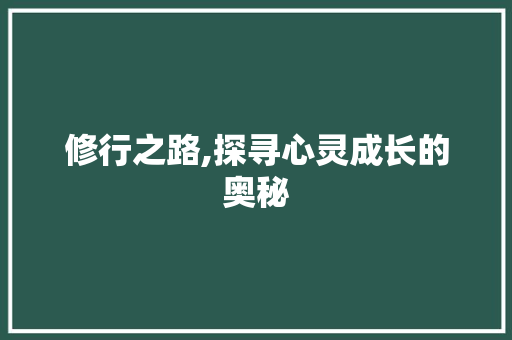 修行之路,探寻心灵成长的奥秘