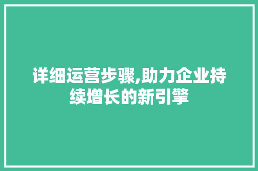 详细运营步骤,助力企业持续增长的新引擎