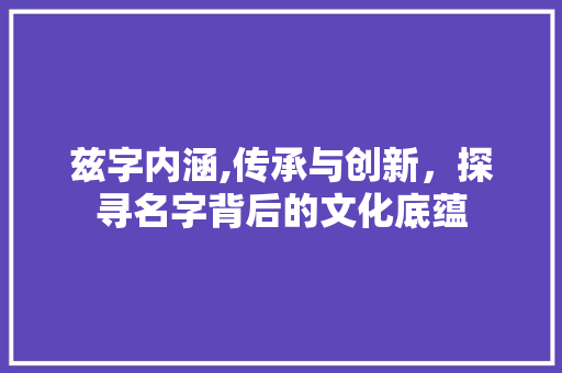 兹字内涵,传承与创新，探寻名字背后的文化底蕴
