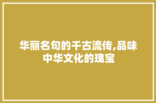 华丽名句的千古流传,品味中华文化的瑰宝