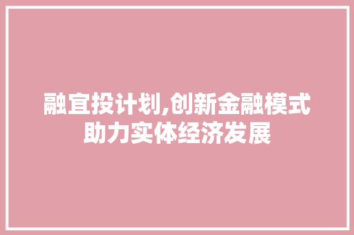 融宜投计划,创新金融模式助力实体经济发展