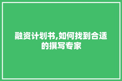 融资计划书,如何找到合适的撰写专家