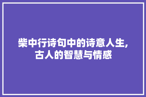 柴中行诗句中的诗意人生,古人的智慧与情感