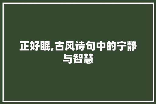 正好眠,古风诗句中的宁静与智慧 古代典籍