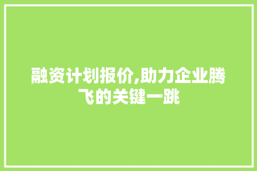 融资计划报价,助力企业腾飞的关键一跳