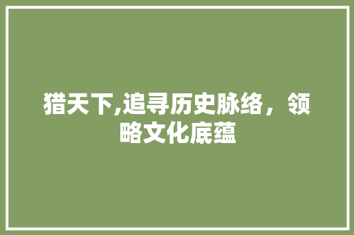 猎天下,追寻历史脉络，领略文化底蕴