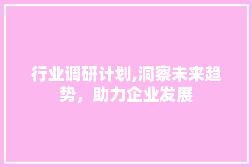 行业调研计划,洞察未来趋势，助力企业发展