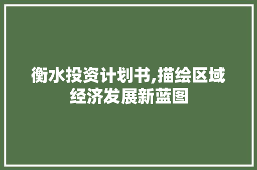 衡水投资计划书,描绘区域经济发展新蓝图