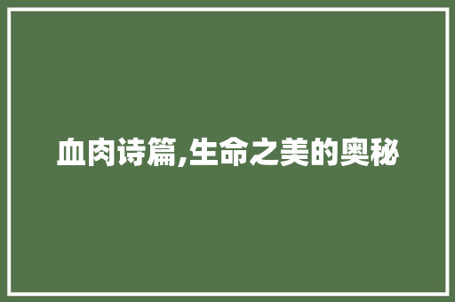 血肉诗篇,生命之美的奥秘