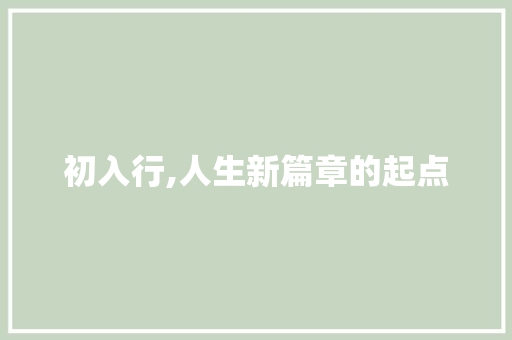 初入行,人生新篇章的起点