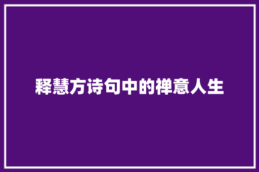 释慧方诗句中的禅意人生