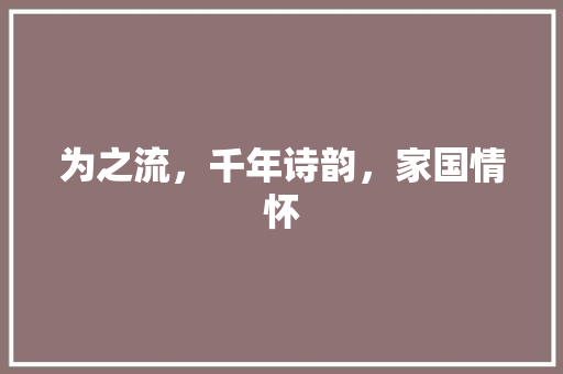 为之流，千年诗韵，家国情怀