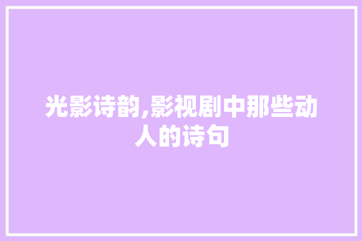 光影诗韵,影视剧中那些动人的诗句