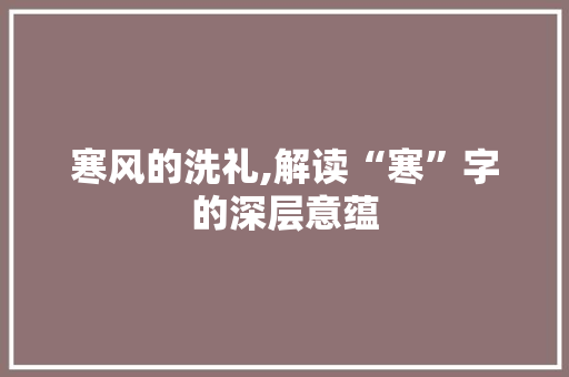 寒风的洗礼,解读“寒”字的深层意蕴