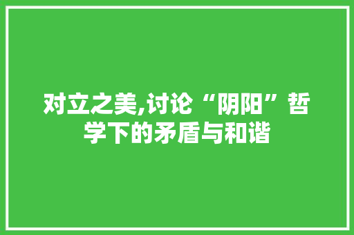 对立之美,讨论“阴阳”哲学下的矛盾与和谐