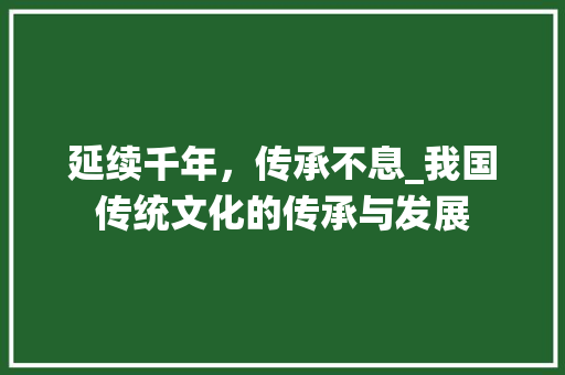 延续千年，传承不息_我国传统文化的传承与发展