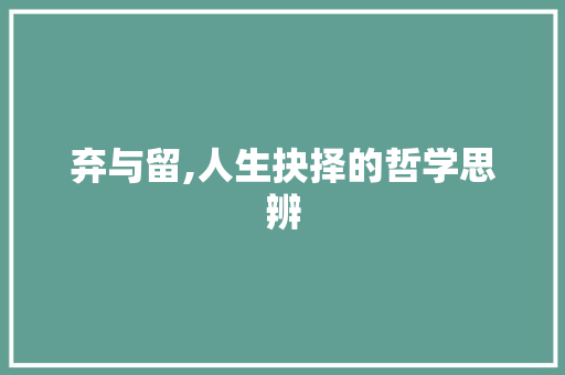 弃与留,人生抉择的哲学思辨