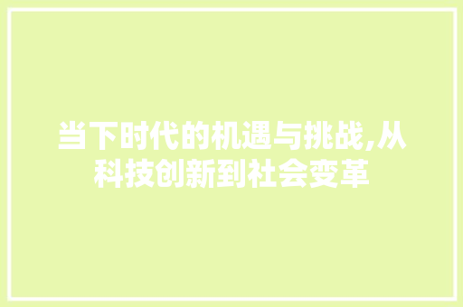 当下时代的机遇与挑战,从科技创新到社会变革
