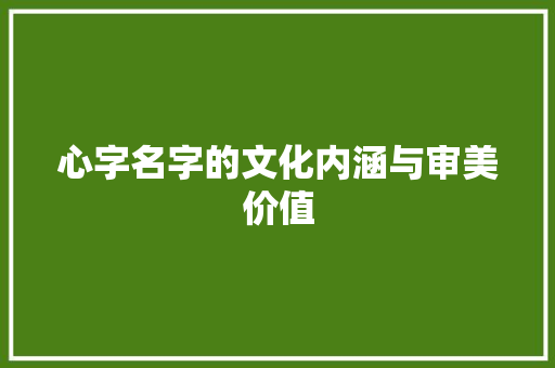 心字名字的文化内涵与审美价值