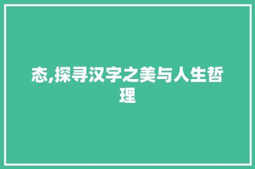 态,探寻汉字之美与人生哲理