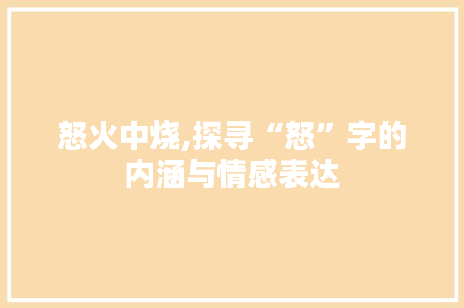 怒火中烧,探寻“怒”字的内涵与情感表达