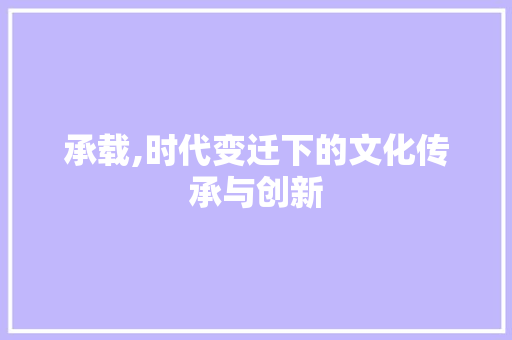 承载,时代变迁下的文化传承与创新